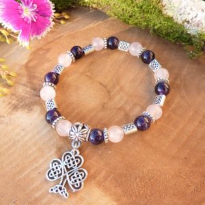 Bracelet améthyste celtique avec perle entrelacs et breloque arbre de vie pour Femme