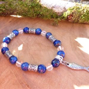 bracelet lapis lazuli et cristal de roche pour Femme