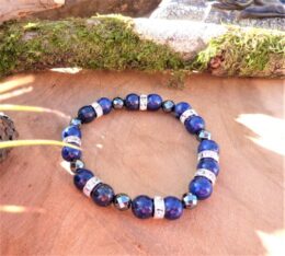 bracelet lapis lazuli hématite strass femme détail bleu