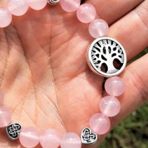 bracelet quartz rose sérénité et paix du cœur pour femme, arbre de vie