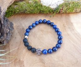 bracelet communication homme lapis lazuli lave lion