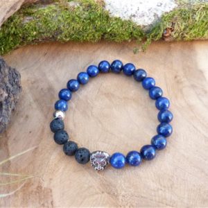 bracelet communication homme lapis lazuli lave lion