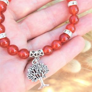 bracelet cornaline et strass avec arbre de vie pour Femme