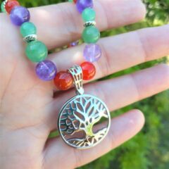 collier améthyste cornaline aventurine arbre de vie acier inox