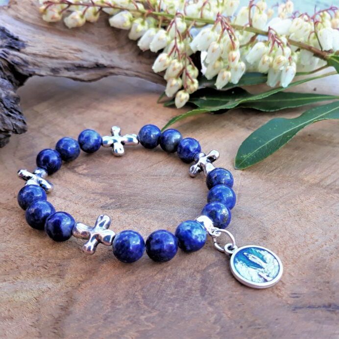 bracelet sainte vierge femme lapis lazuli et médaille sainte vierge