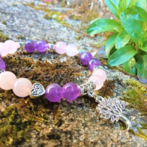 bracelet améthyste quartz rose femme arbre de vie
