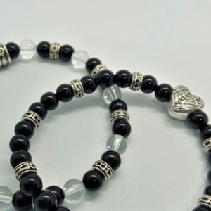bracelets duo agate noire et cristal de roche aile coeur protection énergie spiritualité1