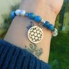 bracelet anti stress howlite apatite bleue hématite fleur de vie 77