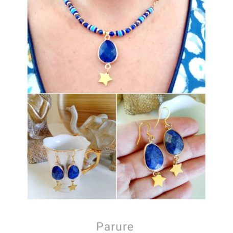 parure acier femme inoxydable or lapis lazuli perle heishi
